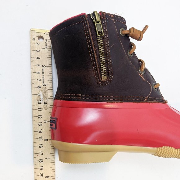 Sperry Saltwater Leather Duck Boots NEW Red Brown - Picture 11 of 12